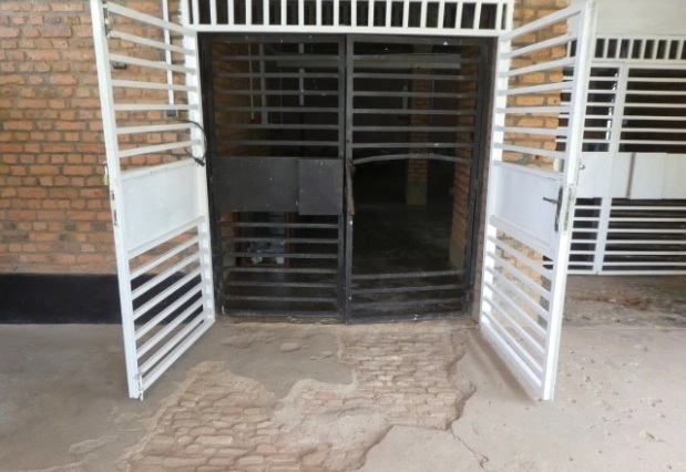 The entrance to Nyamata Church in Rwanda